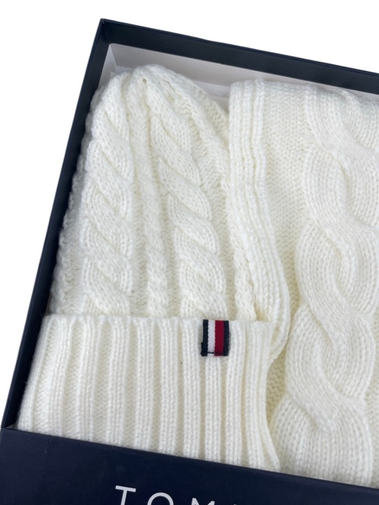 Tommy Hilfiger Cream Cable Knit Hat & Scarf Set - Picture 2 of 6